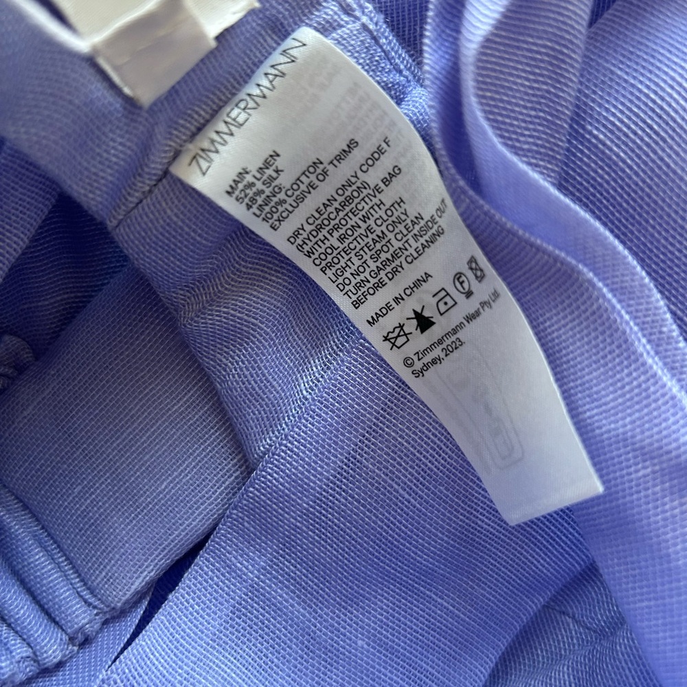 NWT Zimmermann Bow Tie Straps Linen & Silk Bustier Crop Top in Periwinkle 1 US6 - Picture 9 of 17